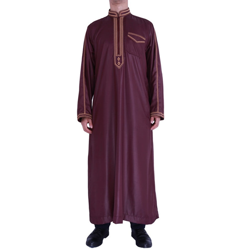 YIWEI Men Jubba Kaftan Thobe Dishdash Saudi Arab Muslim Long Sleeve ...