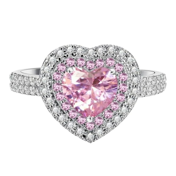Yesbay Pink Heart-shaped Rhinestone Ring Platinum Plated Women Jewelry Accessories