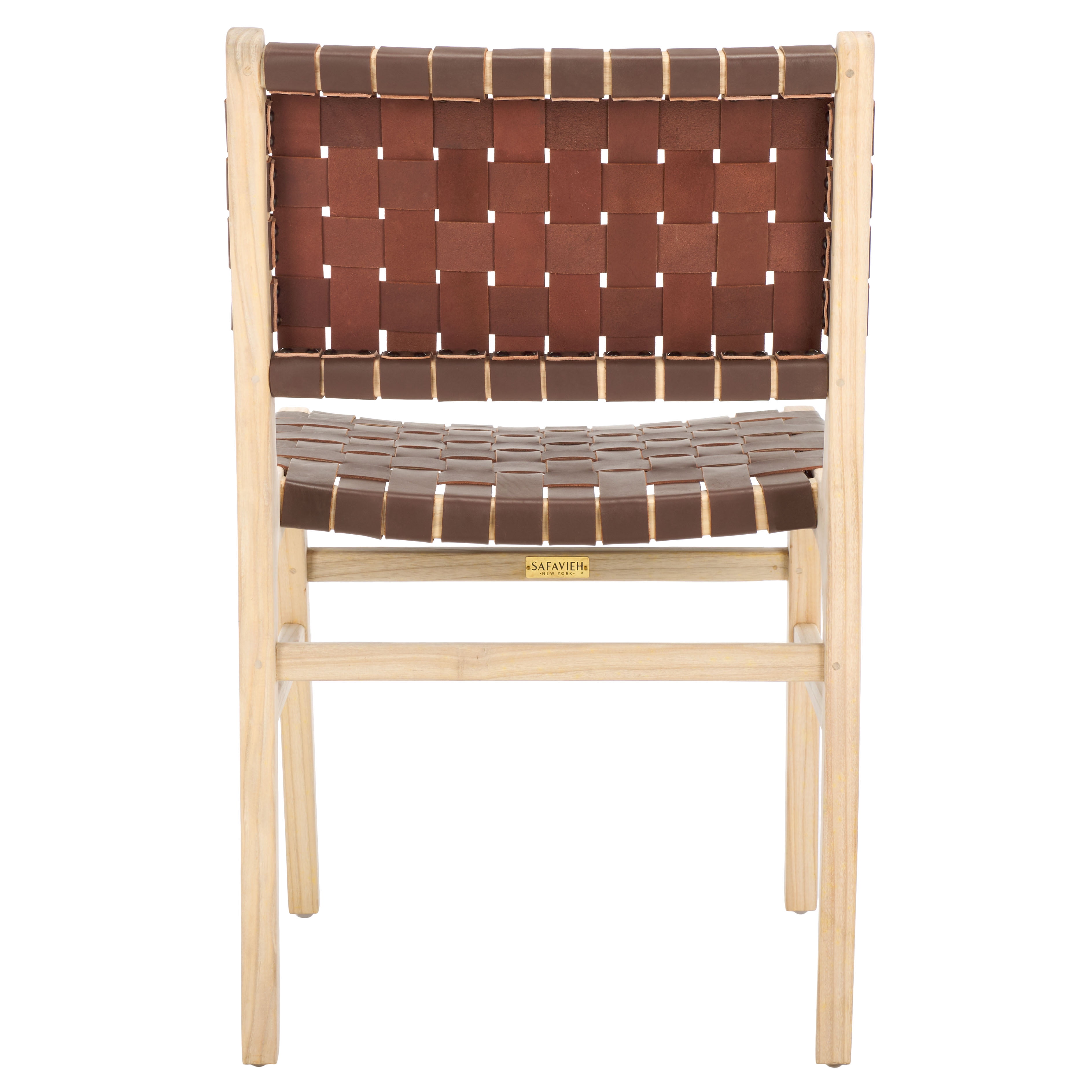 SAFAVIEH Taika Contemporary Leather Solid Dining Side Chair, Cognac/Light Natural (Set of 2)