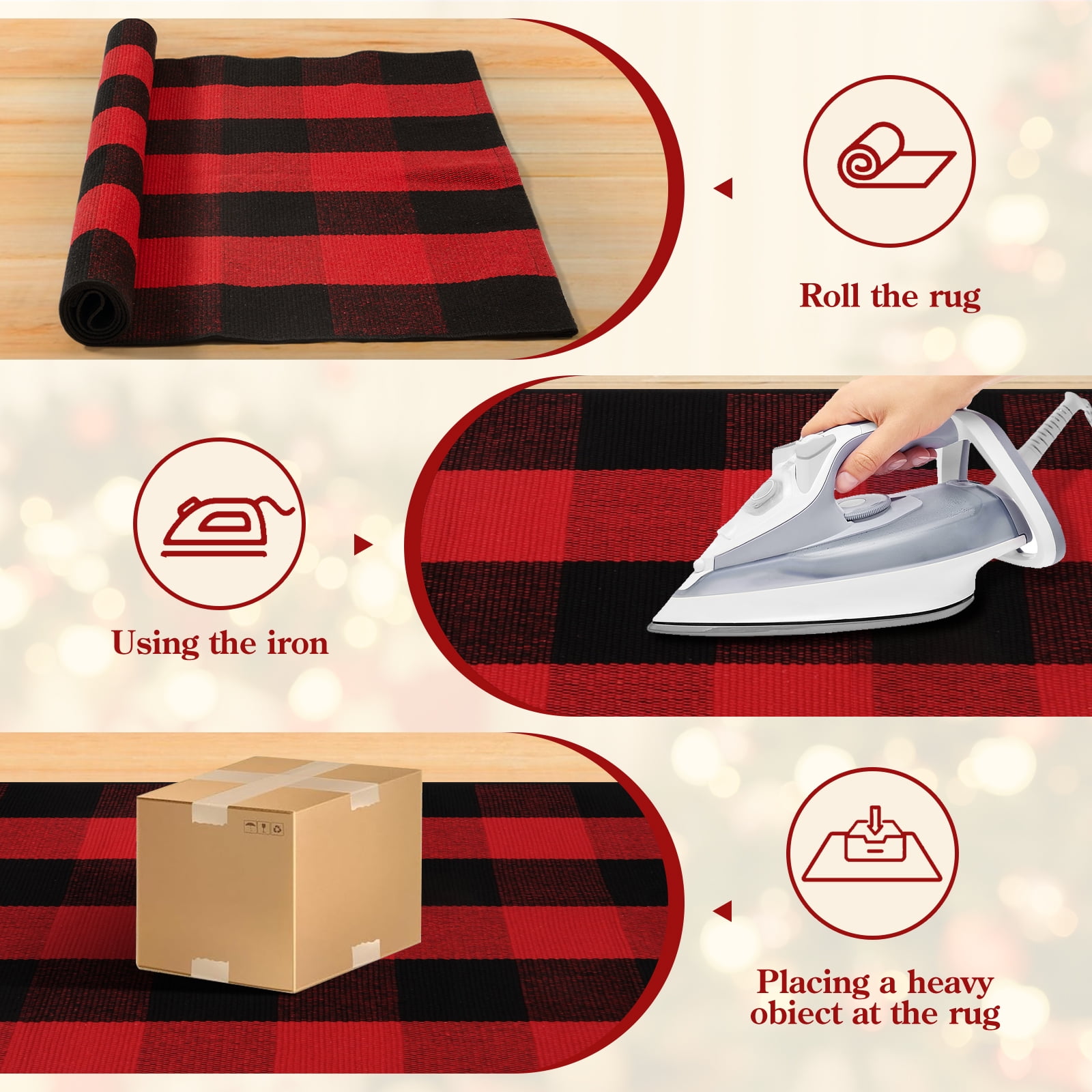 RUG ROBOT Christmas Buffalo Plaid Area Rug 27.5"x43", Washable Door Mat Indoor Outdoor Entrance, Reversible Front Porch Rug, Farmhouse Checkered Layering Rug for Kitchen Home Decor, Red and Black