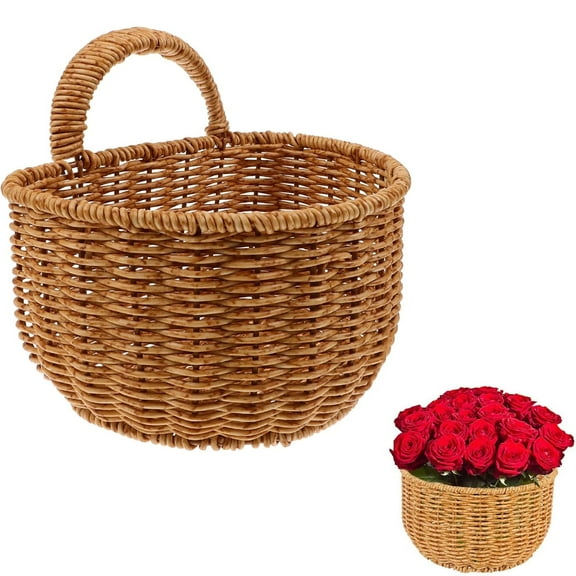 Tutuviw Wall Mounted Woven Hanging Basket, Wicker Baskets,Woven Wall Basket Hanging Fruit Basket,Rattan Shelf Wicker Baskets,Hand-Woven Storage Hanging Wicker Basket, Iron Receptacle