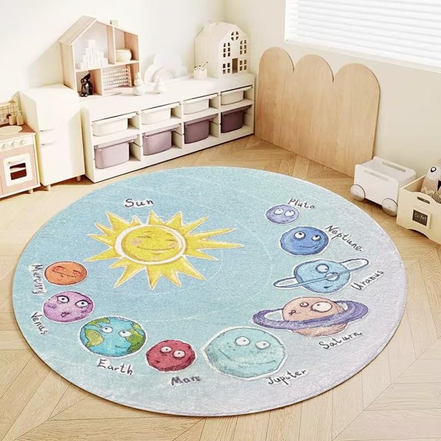 TEMBR Round Rug,Solar System Large Non Slip Super Soft Plush Area Rug for Kids Room Playroom Nursery Bedroom, Educational Washable Circular Floor Mat for Home Room Decorative(39.4")