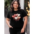 thumbnail image 4 of Camiseta de mujer, camisetas de manga corta, camisetas casuales, camisetas de cuello redondo con globo, lazo y corazón de amor para mujer, 4 of 8