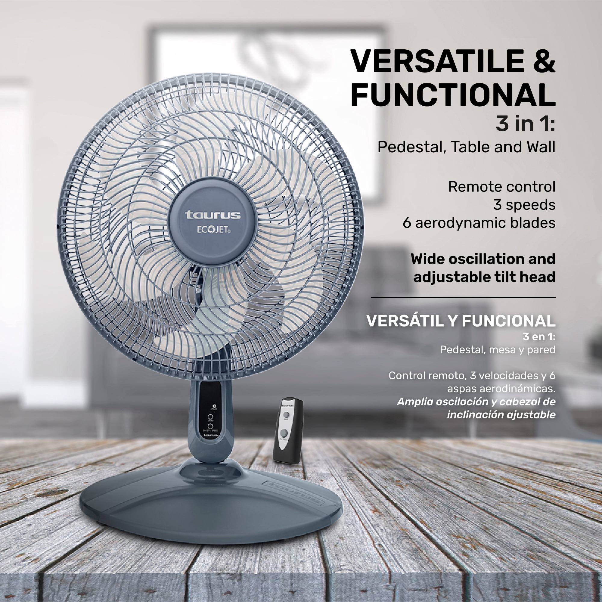 Taurus Utopia 16” Pedestal Fan with Remote, Quiet Standing Fan for Bedroom & Living Room, Adjustable Height, Easy Assembly