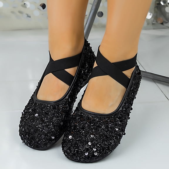 Aueoeo Rhinestone Flats Sequins For Women Sequin Wedding Shoes Comfortable Round Toe Flat Shoe Low Heel Dress Shoe