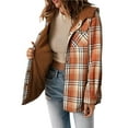 thumbnail image 2 of Chaqueta de Cuadros para Mujer, Larga, Botones, Capucha de Forro , Abrigo Cálido Cuadros Naranjas L, 2 of 7