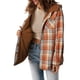 thumbnail image 2 of Chaqueta de Cuadros para Mujer, Larga, Botones, Capucha de Forro , Abrigo Cálido Cuadros Naranjas XXL, 2 of 7