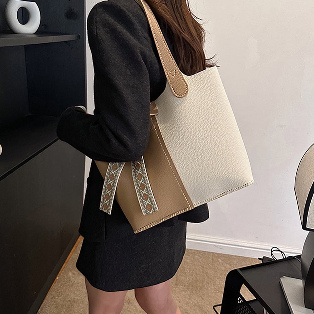DIY Sew on PU Leather Bag Making Kit Including PU Leather Fabrics Polyester Bag & Bag Straps Magnetic Clasp Needle Cotton Thread Tan