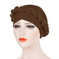 thumbnail image 2 of Women's Braided Design Turban Headwrap Stretch Knit Head Cover with Ruffle Trim, 2 of 3