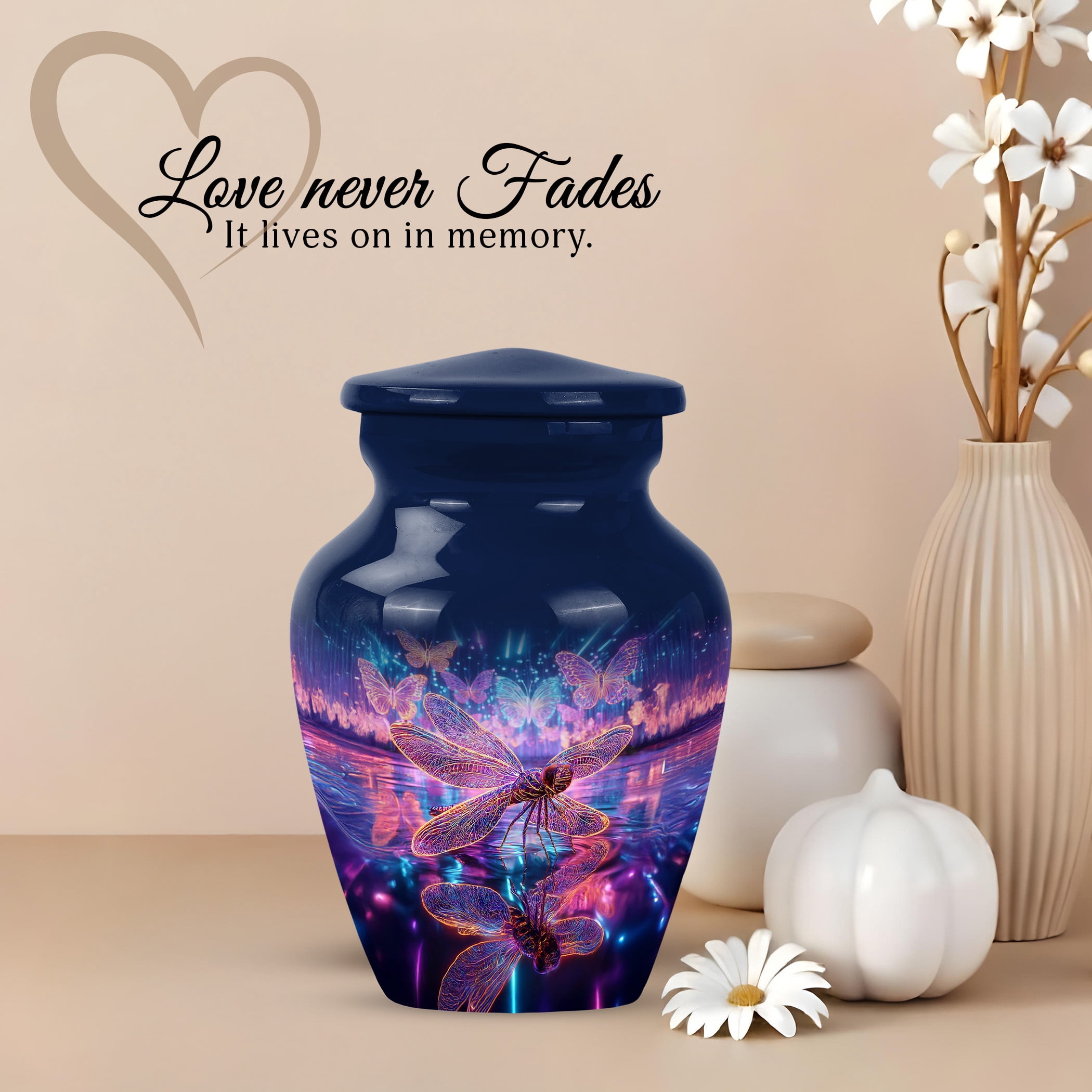 JAGSHASHI Dragonfly Mini Keepsake Urns For Human Ashes Adult Female – Cremation Urn For Ashes Adult Male or Pets – Funeral Token Urn with Velvet Box – Memorial Tribute for Families (Blue 3 Inch)