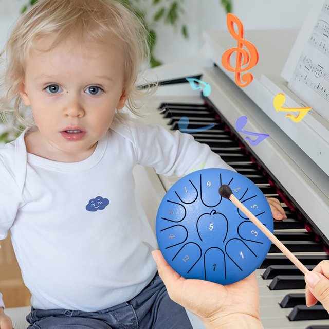 Blue Outdoor Rain Drum 6 Inch 11-Note Little Pattern Steel Tongue Drum Outdoor Musical Instruments Create In Your Garden