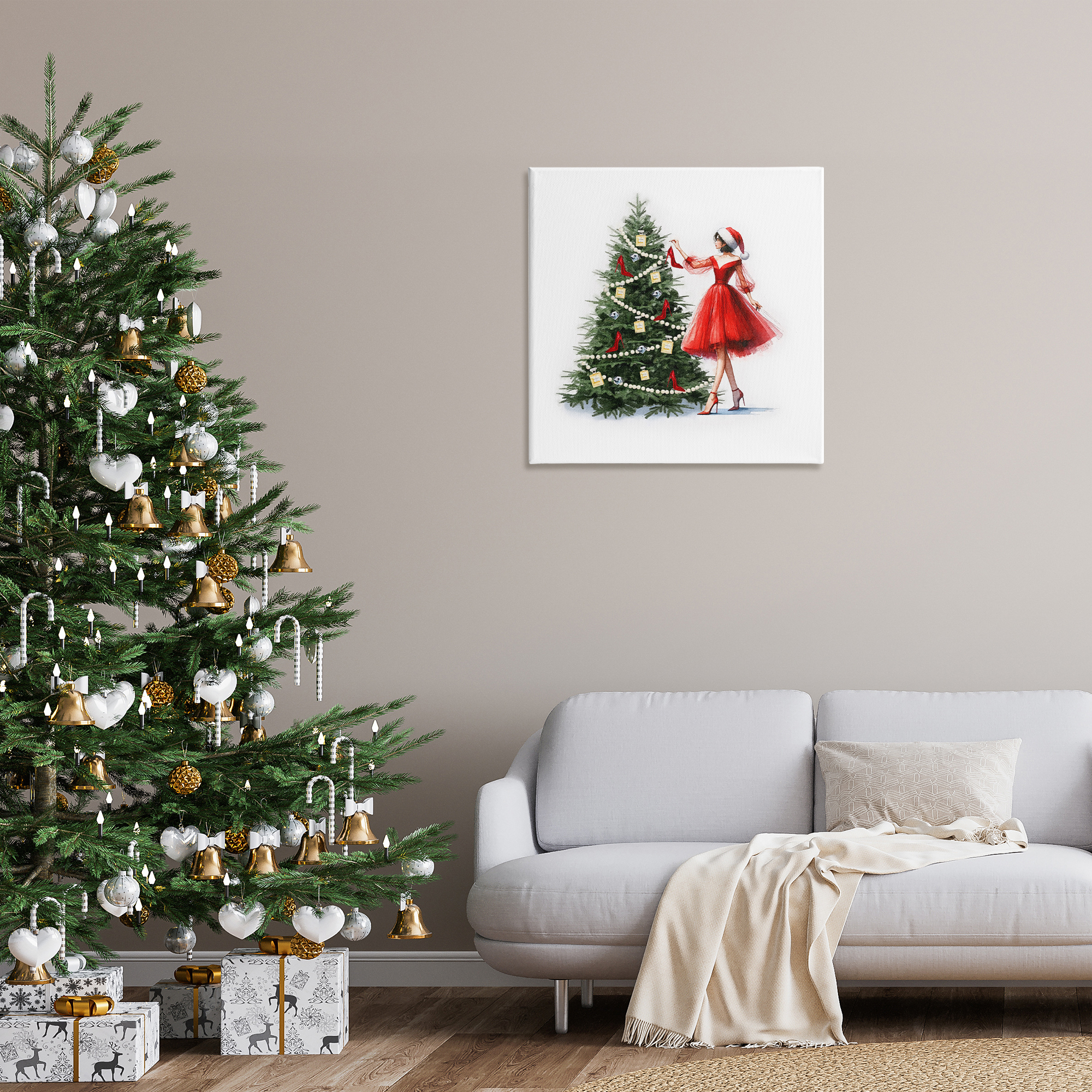 Stupell Industries Holiday Tree Glam Accessories Holiday Painting Gallery Wrapped Canvas Art Prints Wall Art, 30 x 30