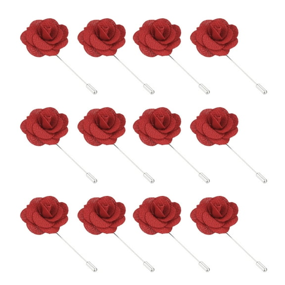 Uxcell Flower Boutonnieres Pin, Handmade Camellia Lapel Pin, Red 12 Pcs