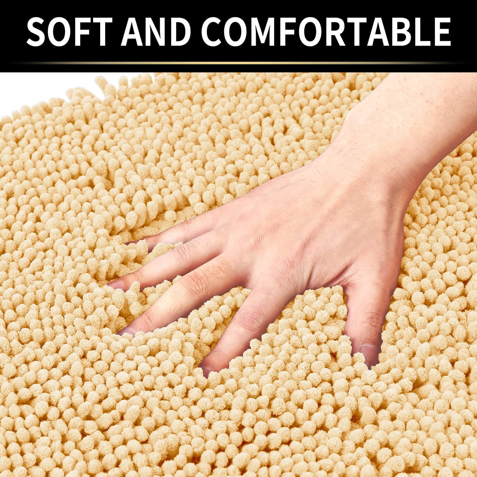 Bathroom Rugs Bath Mat Thick Soft Absorbent Chenille Bath Mats for Bathroom, Microfiber Dries Quickly, Shaggy Washable Rug, Plush Durable Rug, Bathtub and Shower Floor, 24" x 16", Camel