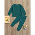 thumbnail image 4 of 2 Pieces Kids Nightwear, Unisex Solid Color Round Neck Long Sleeve Tops+ Long Pants for Autumn, 4 of 8