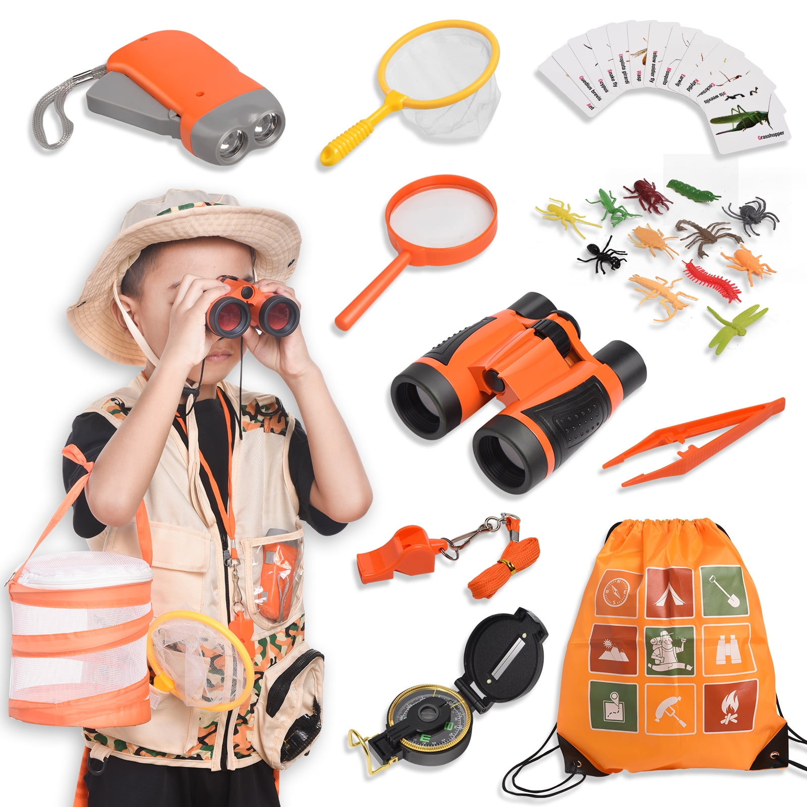 Kids Explorer Kit Backyard SAFARI HAT Kids Binoculars Compass & More| Educational Adventure Outdoor Gift Set for Young Explorers Kids Camping Toys for Boys & Girls Flashlight Bug Kits for Kids 