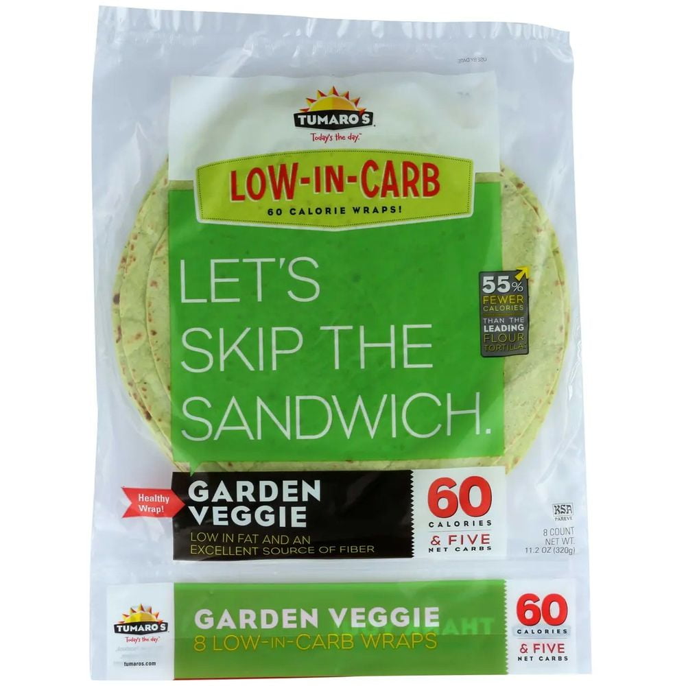 Tumaros Low in Carb Garden Veggie Wrap, 8 inch 8 per pack 6 packs