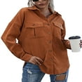 thumbnail image 2 of Womens Corduroy Autumn Shirt Jacket Lapel Button-down Long Sleeve Solid Color Shacket Jacket, 2 of 5