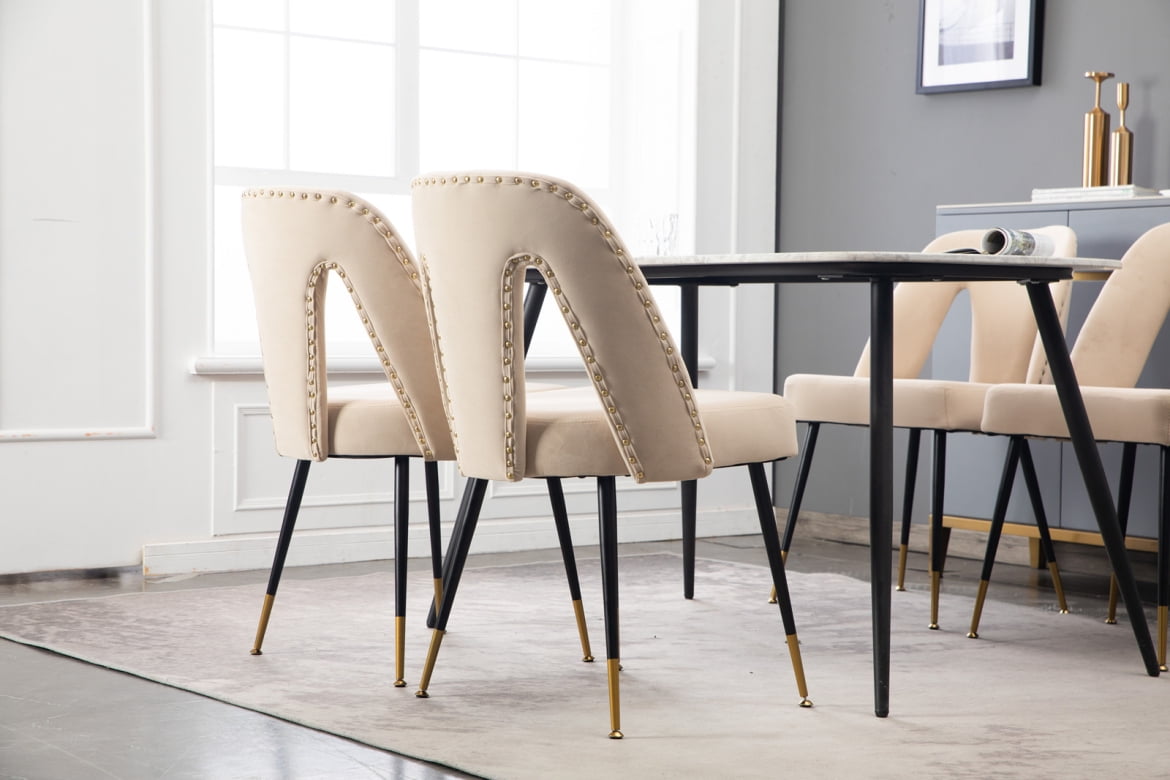 Dining Chairs Set of 2, Upholstered Dining Room Chairs with Gold Legs ...