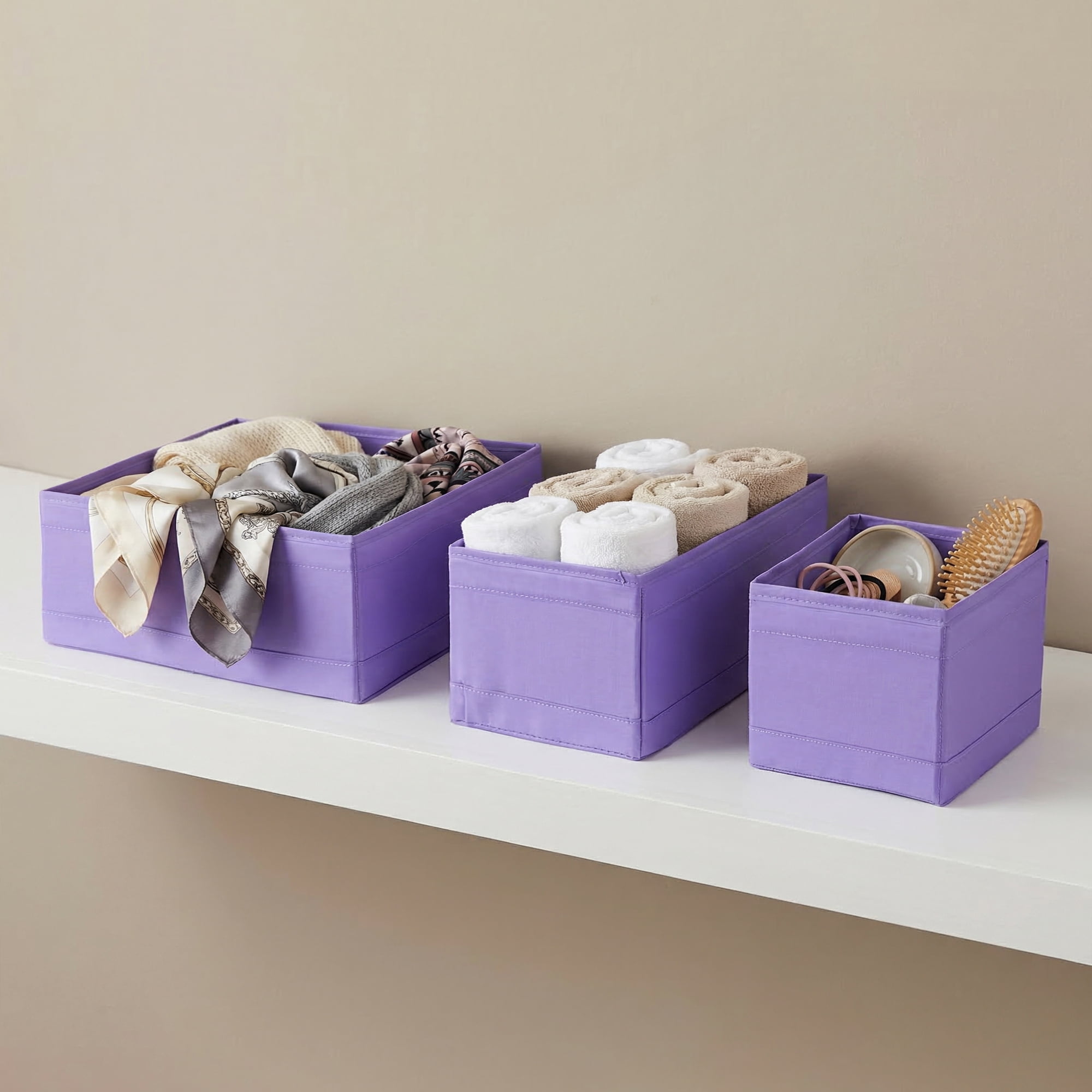 Unique Bargains 3Pcs Fabric Collapsible Storage Basketas with Zipper Purple 6 Pcs