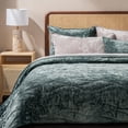 thumbnail image 5 of EVERGRACE Luxury Velvet Quilt Queen Size, Ultra Soft Wave Crushed Velvet Bedding Set, Lightweight Quilted Comforter Set for All Season, Oversized Bedspread Coverlet with 2 Shams, Dark Green, 5 of 8