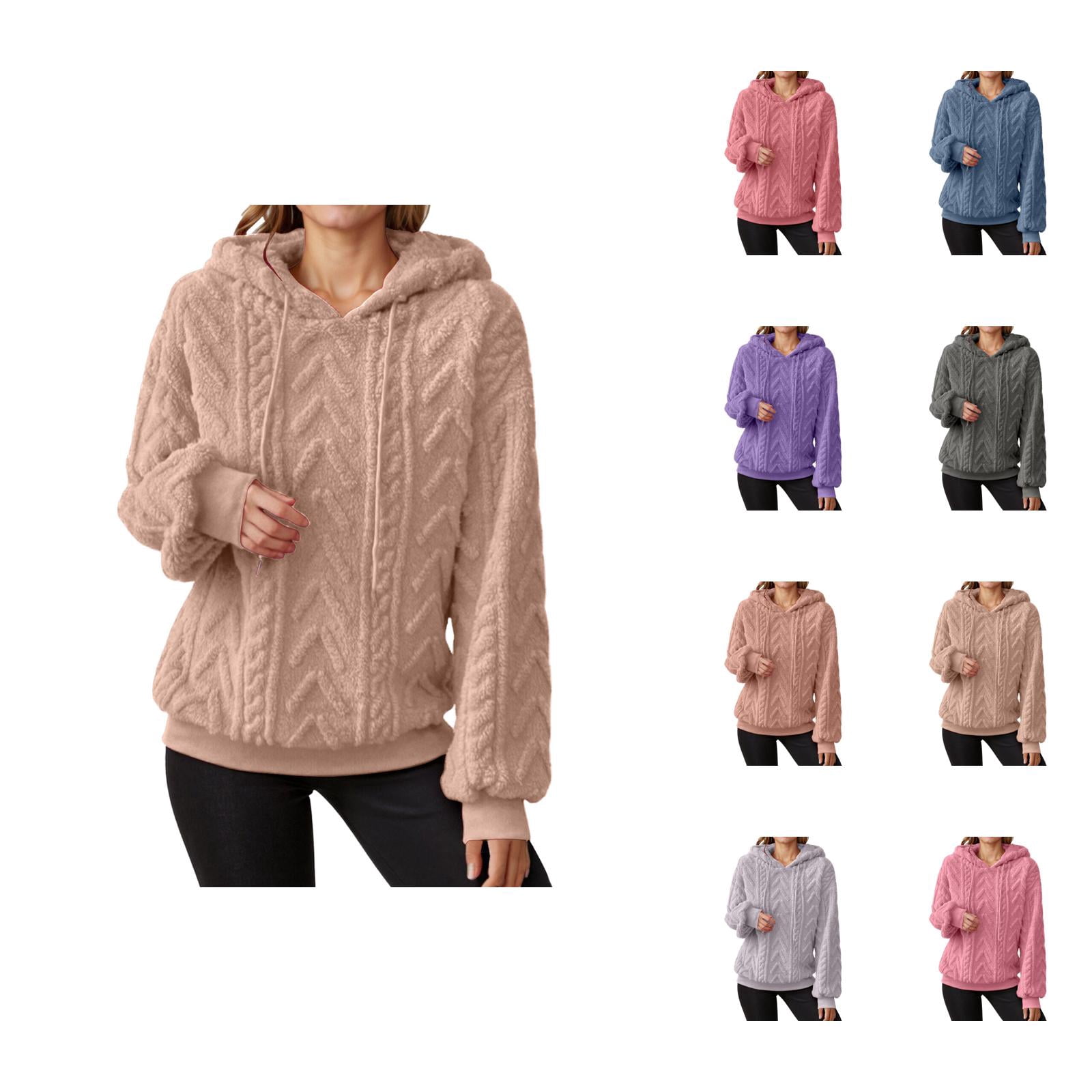 Sweater Hoodies for Women 2025 Long Sleeve Drop Shoulder Lined Sweater Hoodie Hooded Sweatshirt Women Pullover