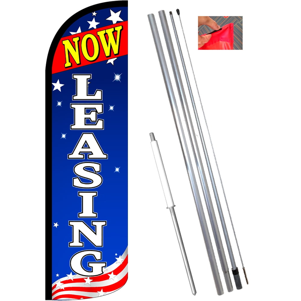 Now Leasing Standard Size Swooper Feather Flag Sign Pk of 4 11.5x 2.5 Feet