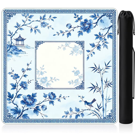 Mocsicka Mahjong Mat 31.5‘’x31.5‘’ Chinoiserie Non-Slip Noise Reducing Mah Jong Table Mat Washable Foldable Game Mat for Mahjong/Poker/Card Games/Dominoes