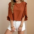 thumbnail image 2 of Womens 3/4 Length Sleeve Tops Crew Neck Solid Color Fashion Shirts Spring Summer Business Casual Blouses Shirt, 2 of 6