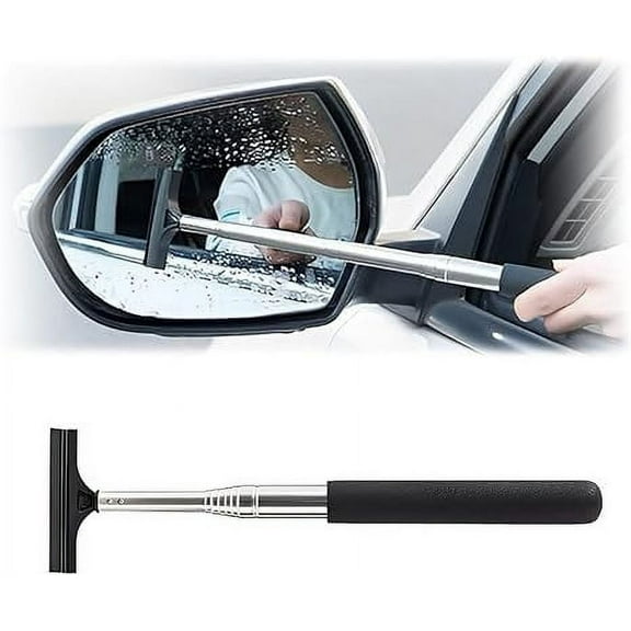 Car Rearview Mirror Wiper, Retractable Auto Glass Squeegee, Water Cleaner with Telescopic Long Rod, Portable Cleaning Tool for All Vehicles, Universal Automotive Accessories