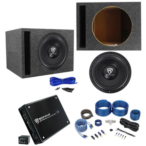 Rockville W12K6D2 V2 12" 2400w Subwoofer Vented Sub Box Mono Amplifier Amp Kit