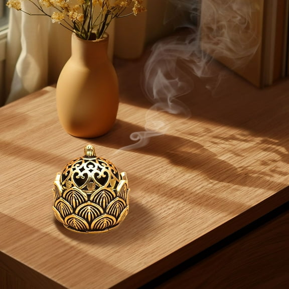 Cevemin Mini Copper Incense Burner for Car and Home - Portable Aromatherapy Ornament with Auspicious Design for Wealth Attraction, Spiritual Decor