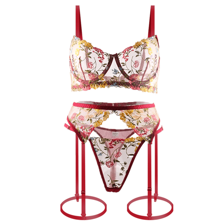 Varsbaby Women's Unlined Demi-Cup Bra Sexy Lace Bra and Panties Set See  Through Lingeire Set 