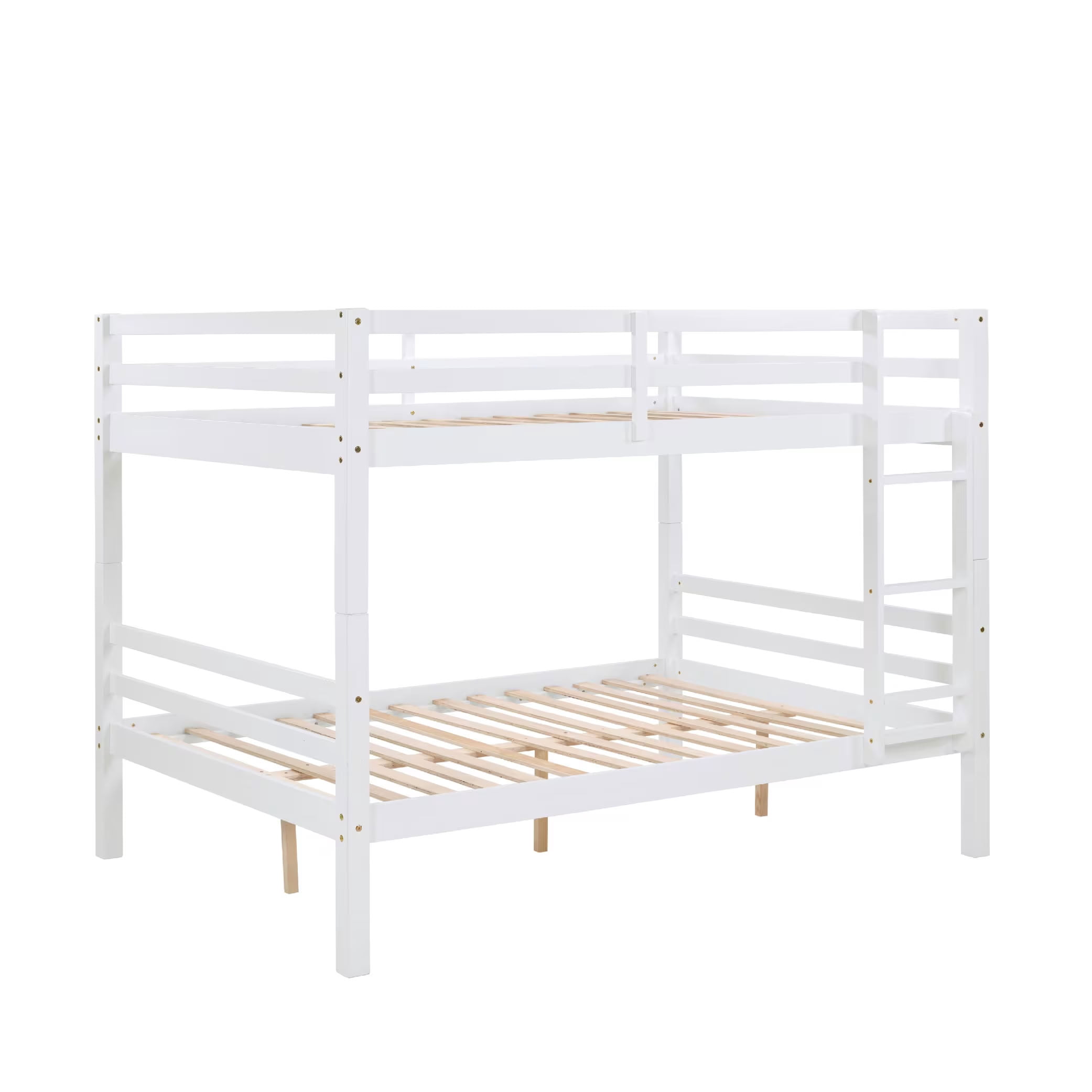 MAYEERTY Full over Full Bunk Bed with Thick Posts, Solid Wood Bed Frame with High Guardrail and Ladder, for Kids Teens Dorm Rooms, No Box Spring Needed