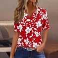 thumbnail image 2 of Kctiaxy Short Sleeve Shirts for Women Hawaiian Printed V-Neck Shirt Fashion Casual Beach Button Collared Pullover Floral Summer Tops, 2 of 6