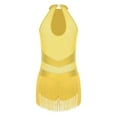 thumbnail image 4 of iiniim Women Rhinestone Fringe Leotard Figure Skating Performance Costume Halter Backless Bodysuit Yellow XXL, 4 of 5
