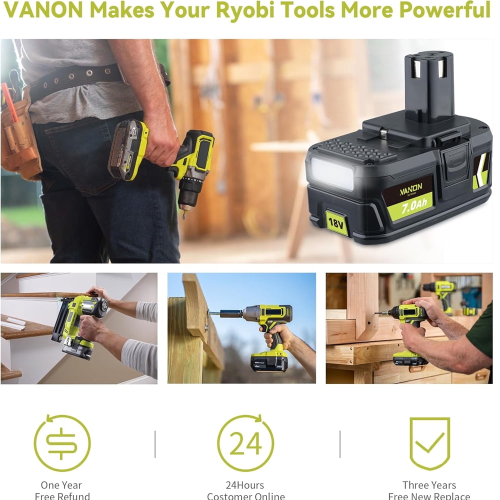 2Pack 7.0Ah 18v Replacement for Ryobi 18v Battery Compatible with P108 P102 P103 P104