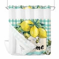 thumbnail image 4 of No Hook Shower Curtain Set with Snap in Liner, Summer Lemon Farm Bee Waterproof Bathroom Curtain with See Through Top Window, Welcome Quote on Teal Plaid Double Shower Curtains for Bathtub, 4 of 9