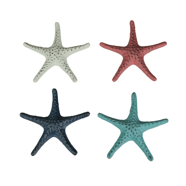 Set of 4 Cast Iron Starfish Home Decor Sea Sculpture Coastal Table Decorations