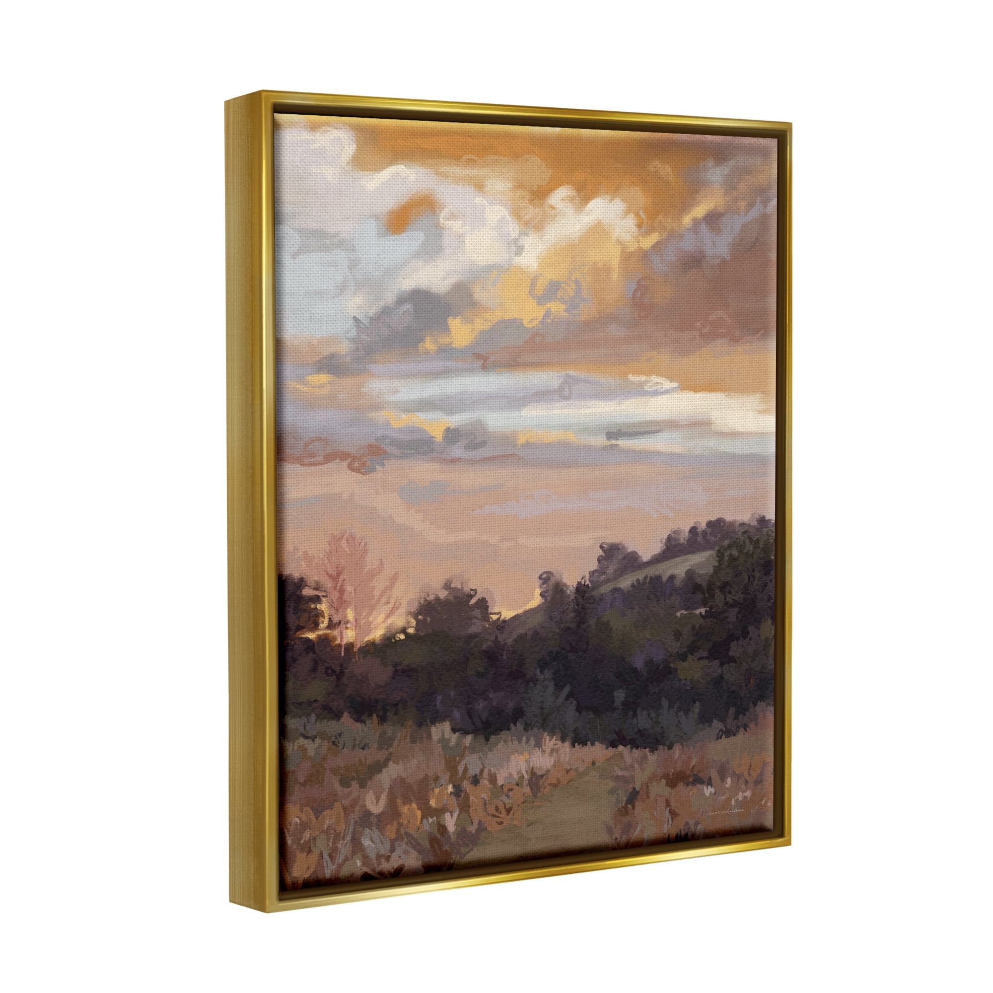 Stupell Industries Abstract Sunrise Landscape Landscape Painting Gold Floater Framed Canvas Art Print Wall Art, 25 x 31