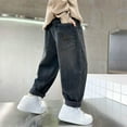 thumbnail image 5 of HAOTAGS Elastic Waist Long Pants Children Loose Wide Leg Cargo Trousers Bootcut Pocket Boys Hop Streetwear Black 14 Years, 5 of 5