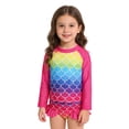 thumbnail image 3 of Girls Swimsuit 3 Piece Cover Up Kids Two Piece Floral Scale Print Top Shorts Kids Set, 3 of 9