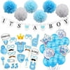 It's A Boy Gender Reveal Baby Shower Decorations set 54pcs with Photo Booth Props latex Balloons Large Helium Balloons Poms and Banner Kit for Boys