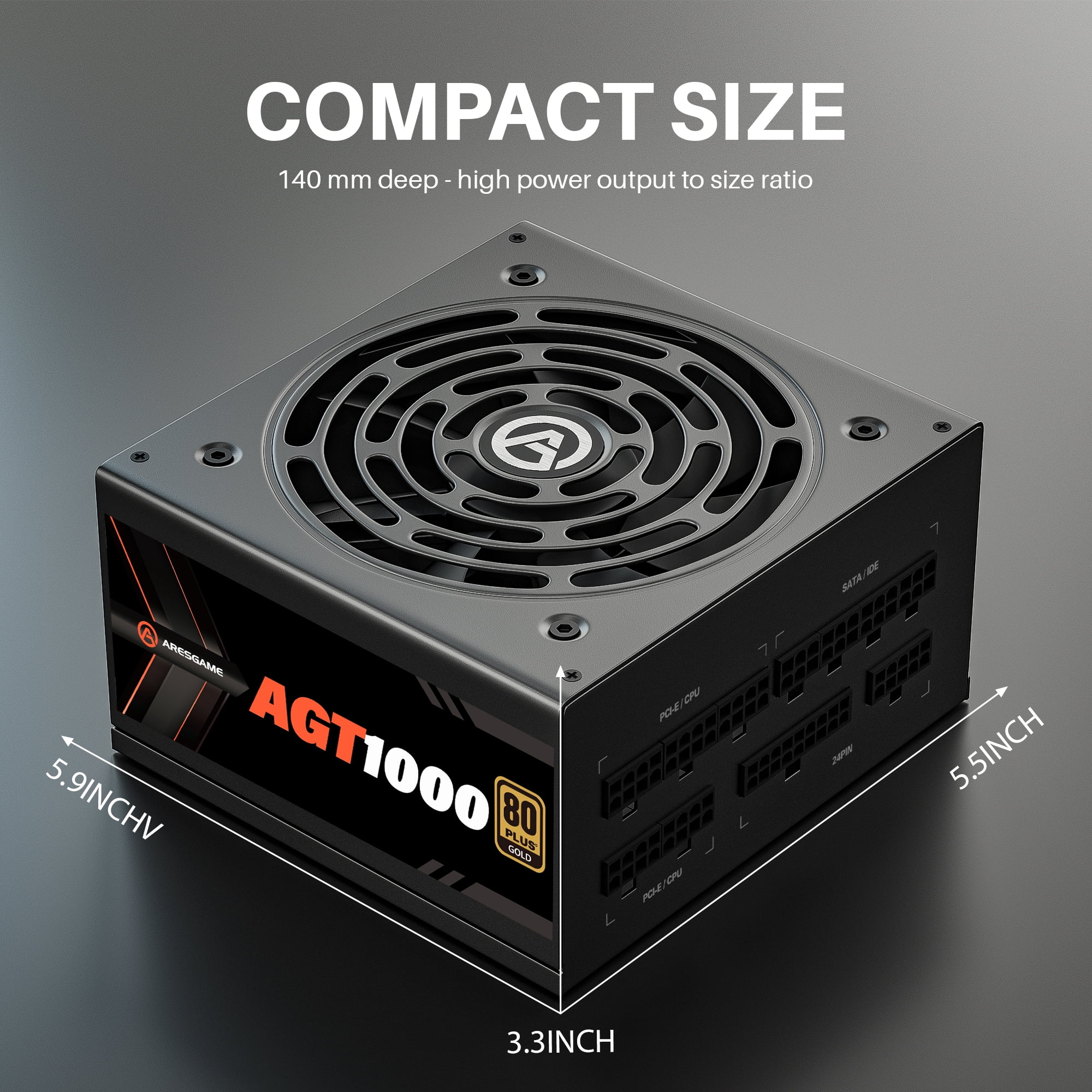ARESGAME Power Supply 1000W, 80+ Gold Certified, Fully Modular, ATX Gaming PSU, 10 Year Warranty (AGT1000)
