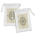 thumbnail image 1 of Ships Wheel Fabric Pouch Set of 2, Retro Ship Wheel Antique Sailboat Navigation Tool Monochromic Nostalgic Print, Drawstring Bag for Toiletries Masks and Favors, 9" x 6", Beige Brown, by Ambesonne, 1 of 2