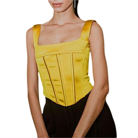 

Amuver Women s Bustier Crop Tops Sleeveless Square Neck Solid Color Tight Strap Corset