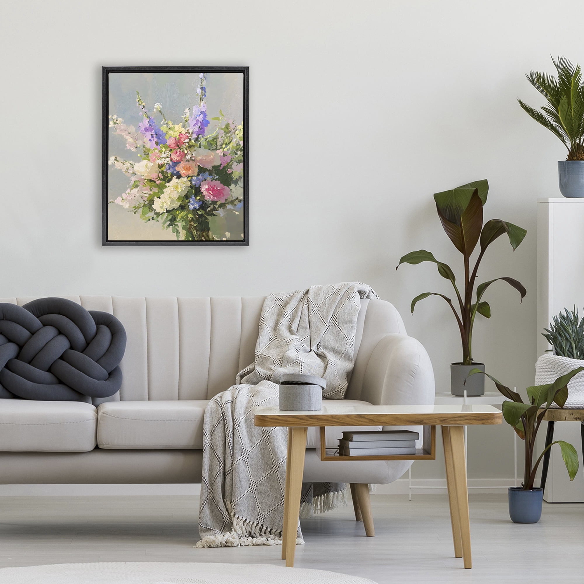 Stupell Industries Romantic Pastel Garden Bouquet Black Framed Floater Canvas Wall Art, design by The Prints Vibe