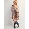 thumbnail image 6 of Women'S V-Neck Long Sleeve Printed Short Dress Loose Casual Bohemian Style Mini Beach Dress Apricot Color XL, 6 of 9