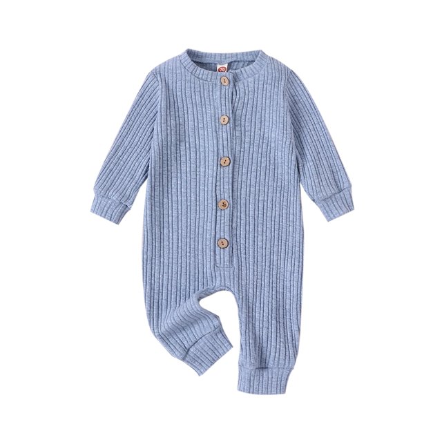 Gupgi Unisex Baby Rib Rompers 3M 6M 9M 12M 18M Infant Solid Color Long Sleeve Henry Jumpsuits