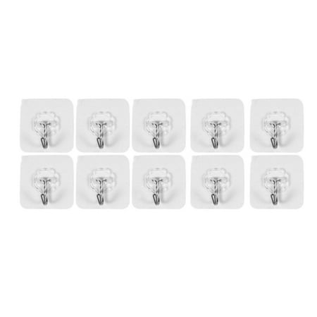 

10 Packs Reusable Adhesive Hooks Transparent Heavy Duty Wall Hooks with Waterproof and Oilproof for Bathroom Bedroom Kitchen Refrigerator Door Wall and Ceiling
